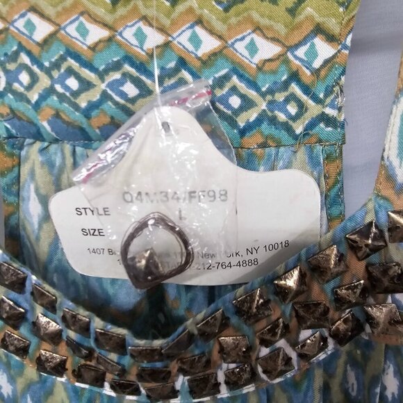 NWT Angie Blue Sleeveless Mini Dress Boho Studded Beach Festival L - Picture 11 of 12